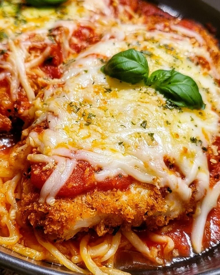 Delicious Baked Chicken Parmesan topped with melted cheese and fresh herbs