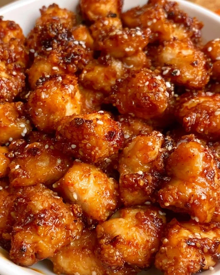 Crispy sesame chicken served with a side of vegetables and rice