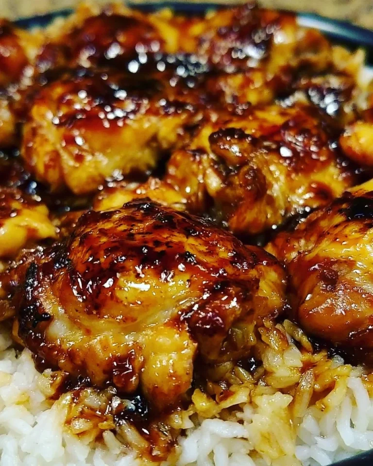 Delicious Honey BBQ Chicken served on a bed of rice in a one-pan dish.