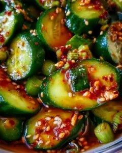 Delicious Korean Cucumber Salad served in a bowl with fresh ingredients