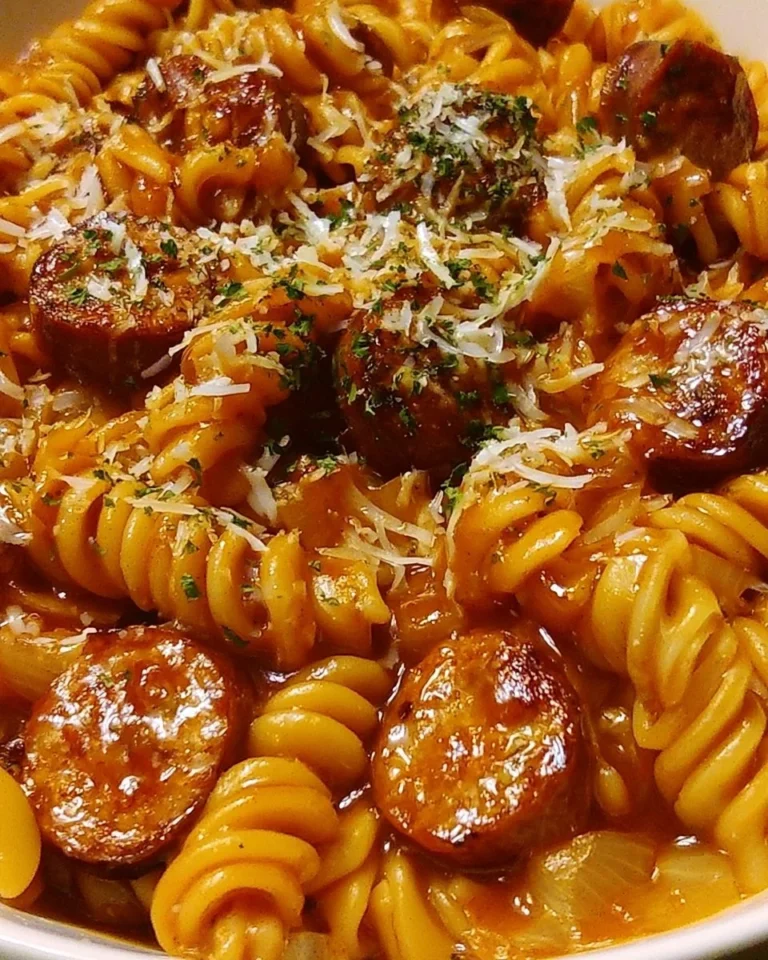 One-Pot Honey BBQ Sausage Pasta with colorful vegetables and savory sausage.