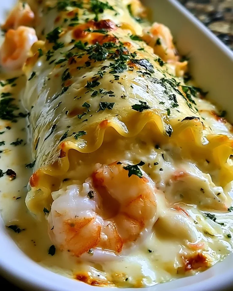 Shrimp Crab Alfredo Lasagna Roll-Ups served on a plate
