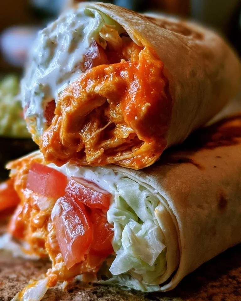 Buffalo Chicken Wrap with lettuce and sauces wrapped in a tortilla
