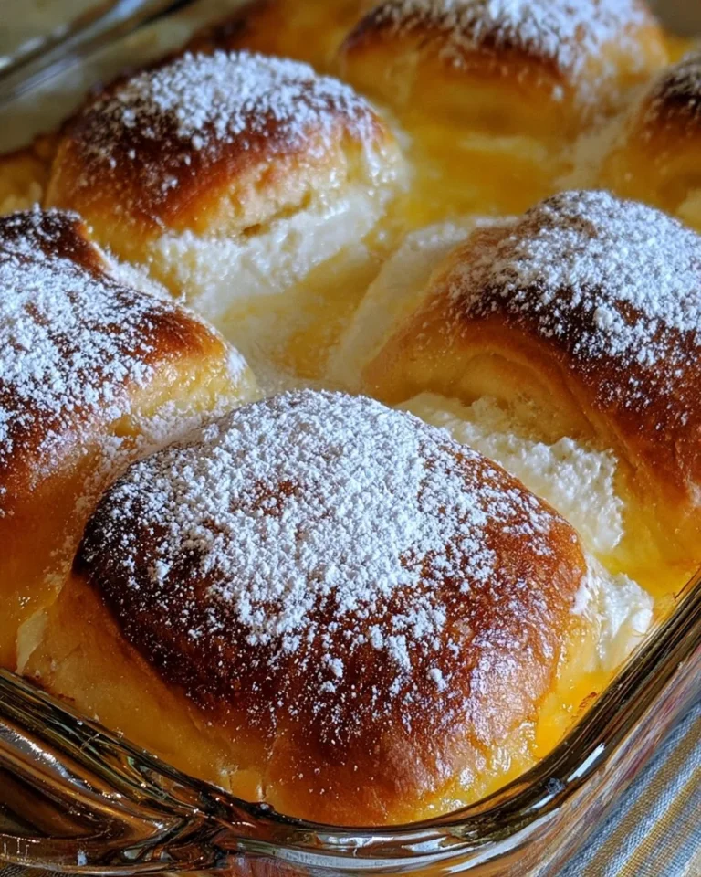 Delicious Cheesecake Crescent Rolls Casserole baked and ready to serve.