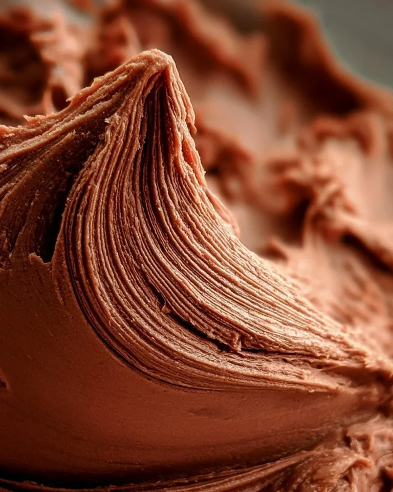 Delicious chocolate cream cheese frosting spread on a cake slice