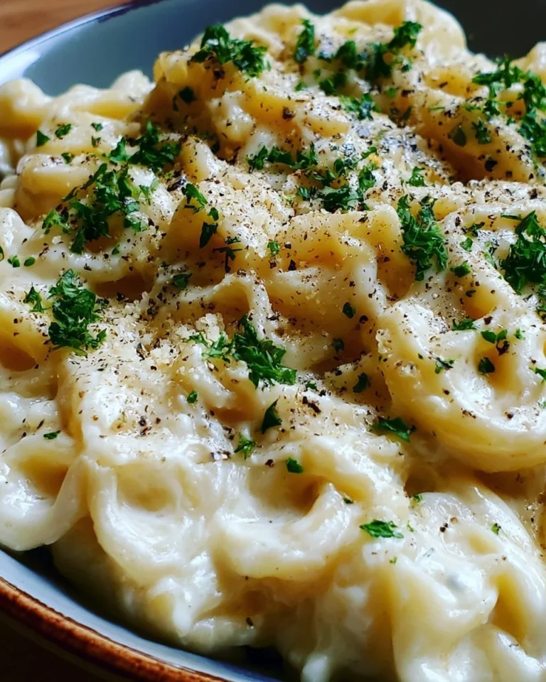 Cream cheese pasta served in a bowl with fresh herbs and vegetables