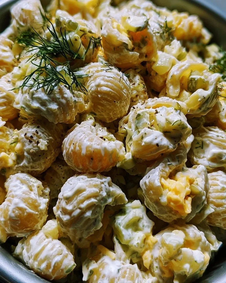 Delicious Dill Pickle Pasta Salad with fresh ingredients and tangy dressing