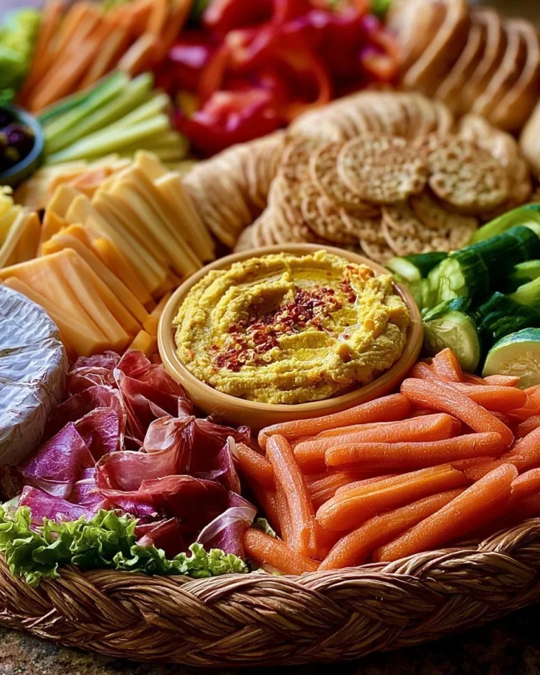 Easy appetizer platter with assorted snacks and dips for parties