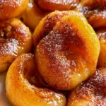 Delicious easy pan fried peaches topped with sugar and cinnamon