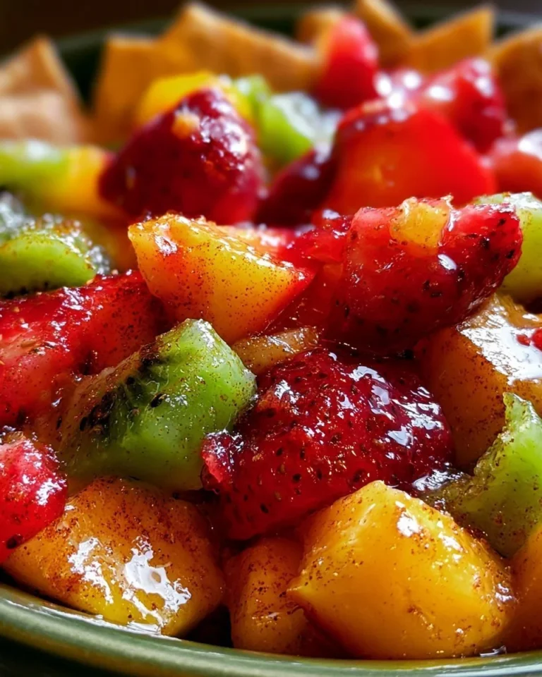 Fresh fruit salsa served with cinnamon sugar tortilla chips