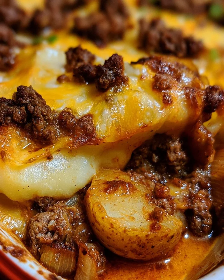 Delicious Hamburger Potato Casserole served in a baking dish
