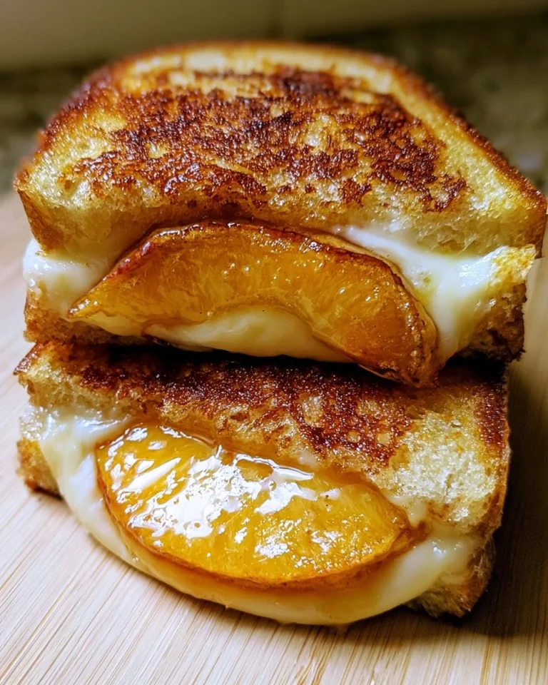 Honey Peach White Cheddar Grilled Cheese sandwich with golden crust and melted cheese