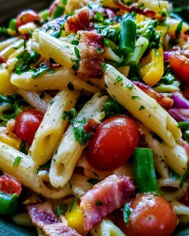 Delicious and colorful Million Dollar Pasta Salad served in a bowl
