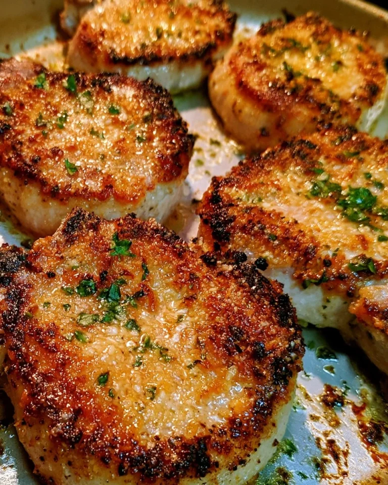 Parmesan Baked Pork Chops garnished and ready to serve