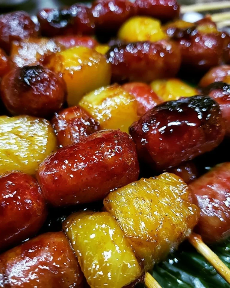 Pineapple Brown Sugar Smokies Skewers on a platter