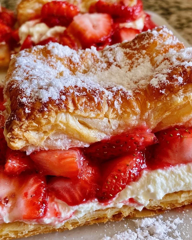Delicious strawberry puff pastries with flaky layers and fresh strawberries
